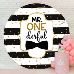 Lofaris Black White Stripes Round 1st Birthday Backdrop
