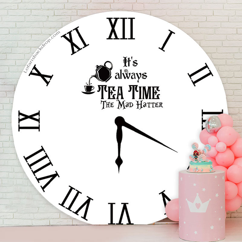 Lofaris Black White Tea Time Round Clock Backdrop Cover