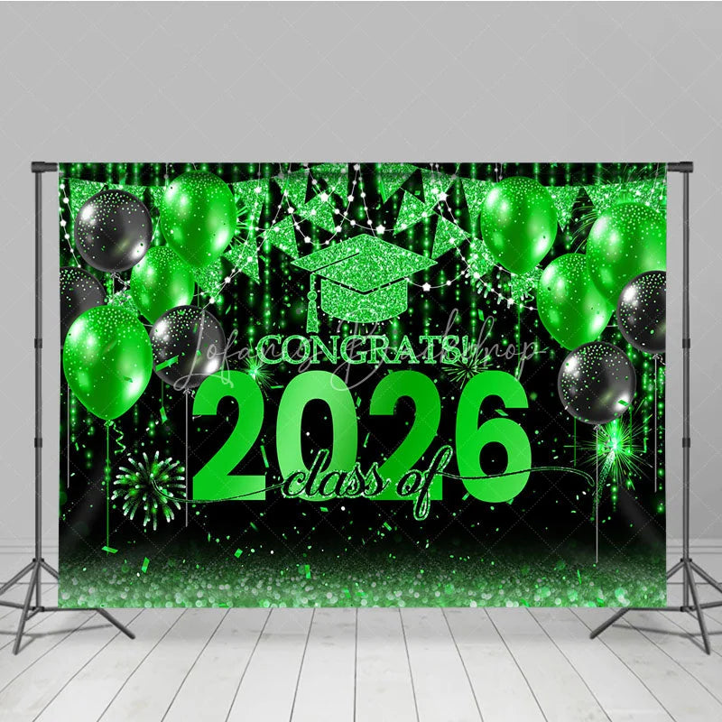Lofaris Black With Green Balloon Flag Class Of 2026 Backdrop