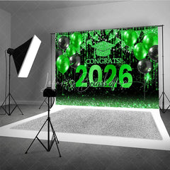 Lofaris Black With Green Balloon Flag Class Of 2026 Backdrop