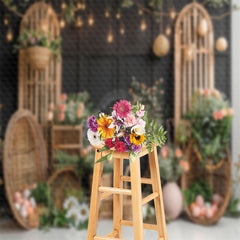 Lofaris Black Wooden Door Arched Shelf Easter Egg Backdrop