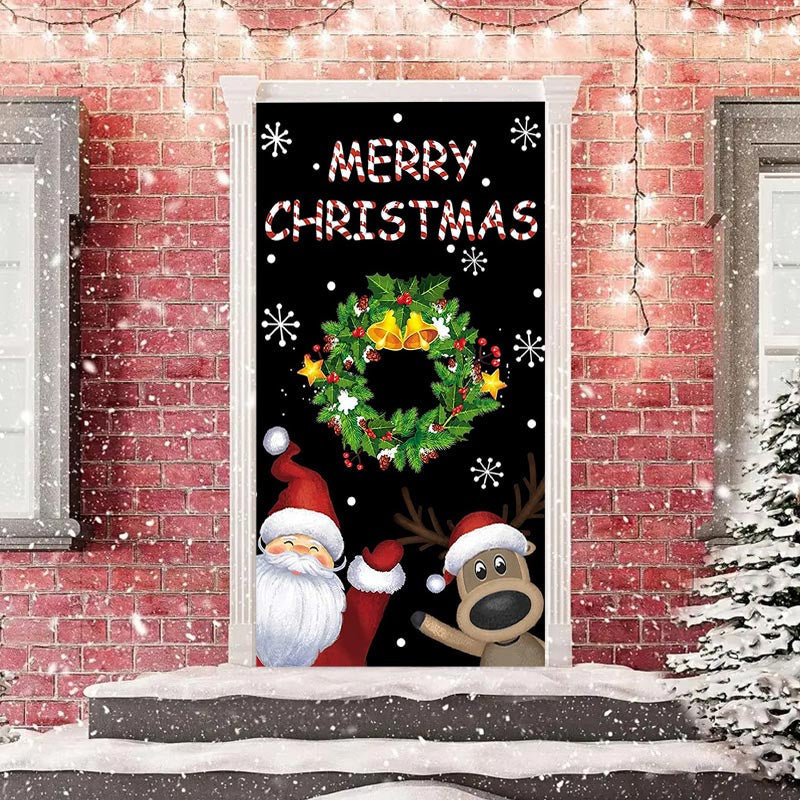Lofaris Black Wreath Santa Reindeer Christmas Door Cover