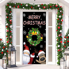 Lofaris Black Wreath Santa Reindeer Christmas Door Cover