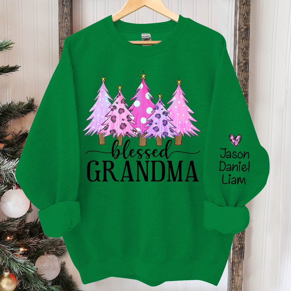 Lofaris Blessed Grandma Pink Christmas Tree Custom With Kids Gift TH Sweatshirt