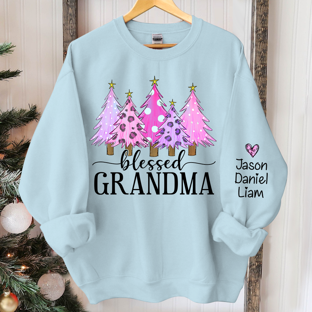 Lofaris Blessed Grandma Pink Christmas Tree Custom With Kids Gift TH Sweatshirt