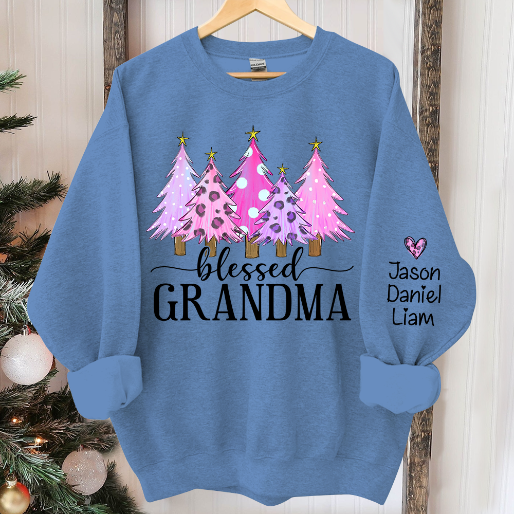 Lofaris Blessed Grandma Pink Christmas Tree Custom With Kids Gift TH Sweatshirt