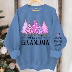 Lofaris Blessed Grandma Pink Christmas Tree Custom With Kids Gift TH Sweatshirt