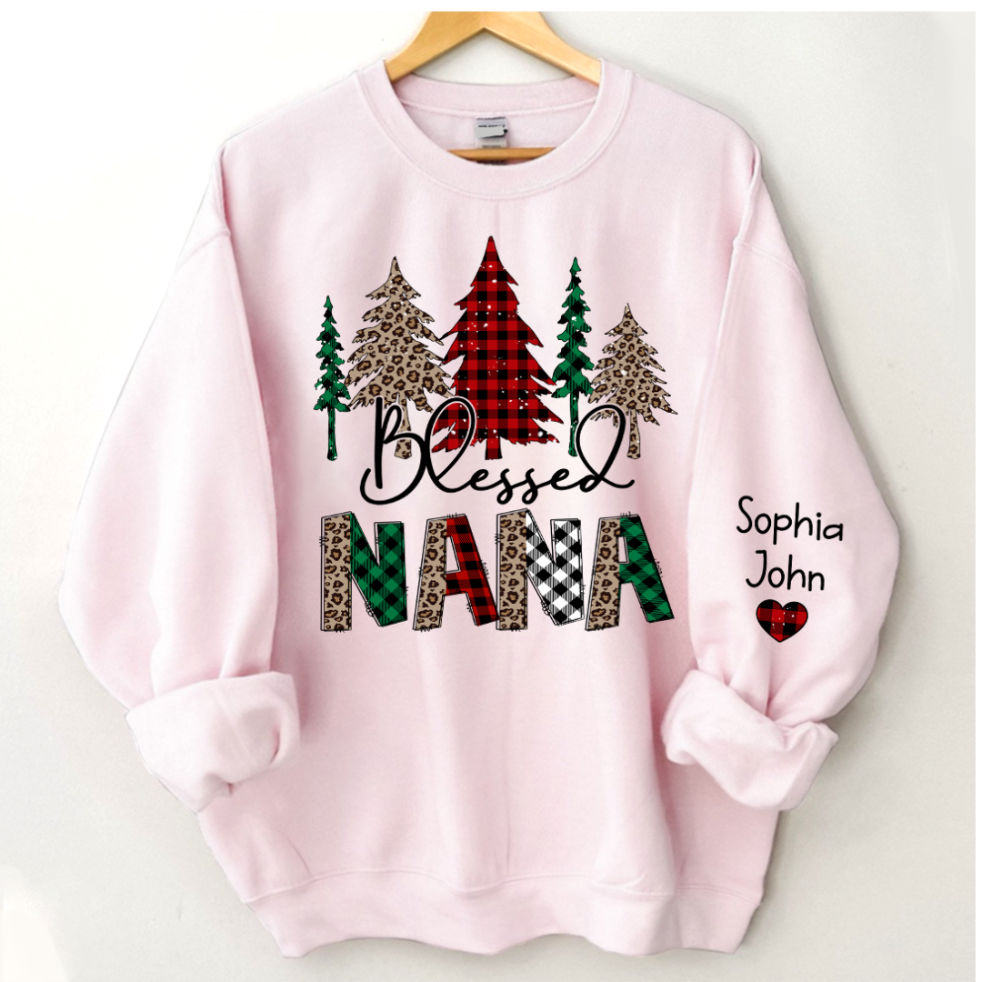 Lofaris Christmas Trees Blessed Nana Mimi Grandma Custom Name CTH01 Sweatshirt