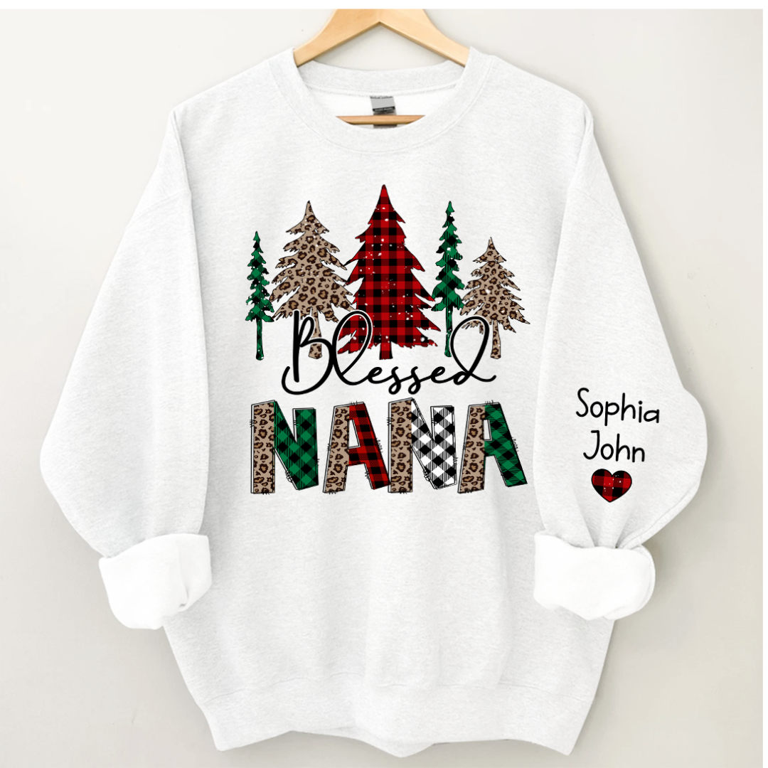 Lofaris Christmas Trees Blessed Nana Mimi Grandma Custom Name CTH01 Sweatshirt