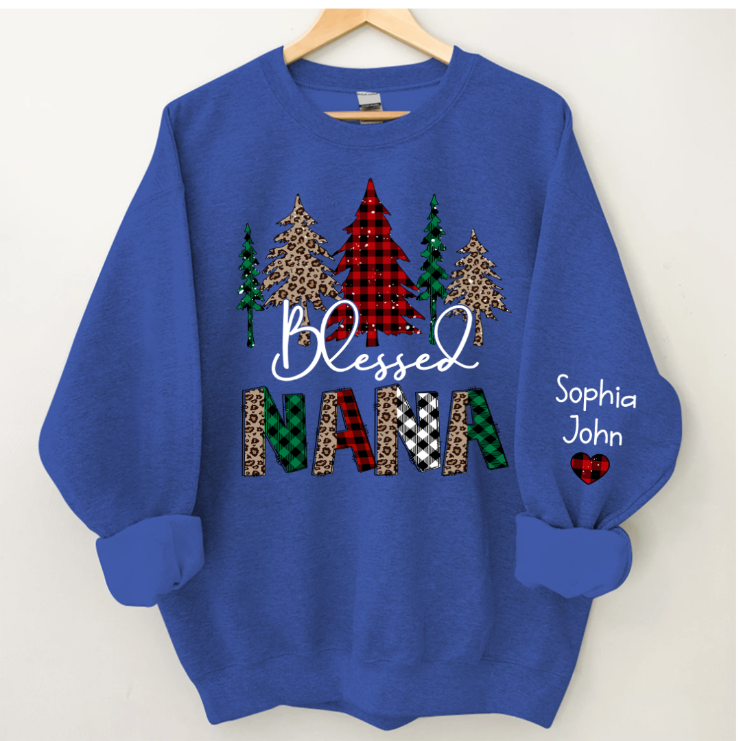Lofaris Christmas Trees Blessed Nana Mimi Grandma Custom Name CTH01 Sweatshirt