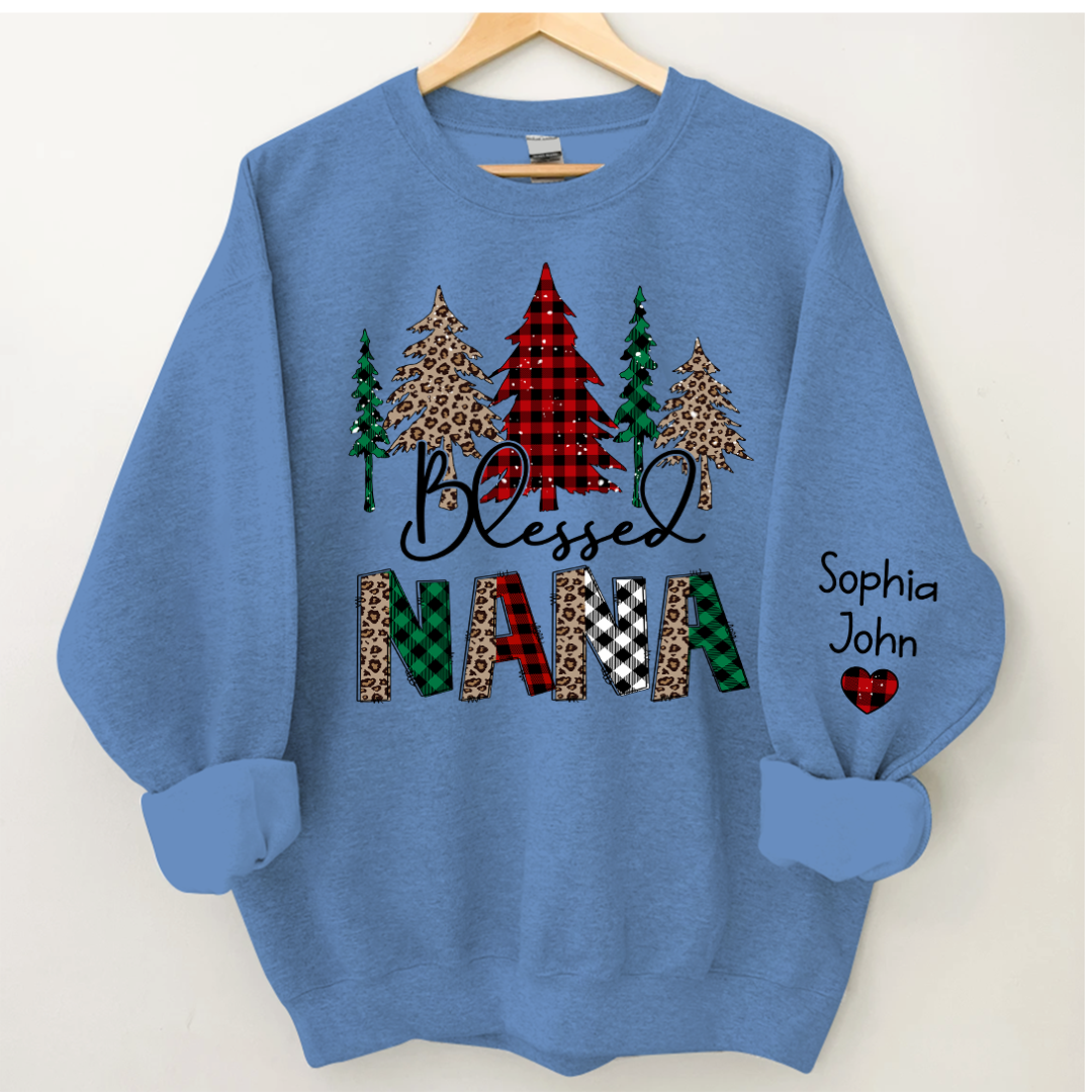 Lofaris Christmas Trees Blessed Nana Mimi Grandma Custom Name CTH01 Sweatshirt