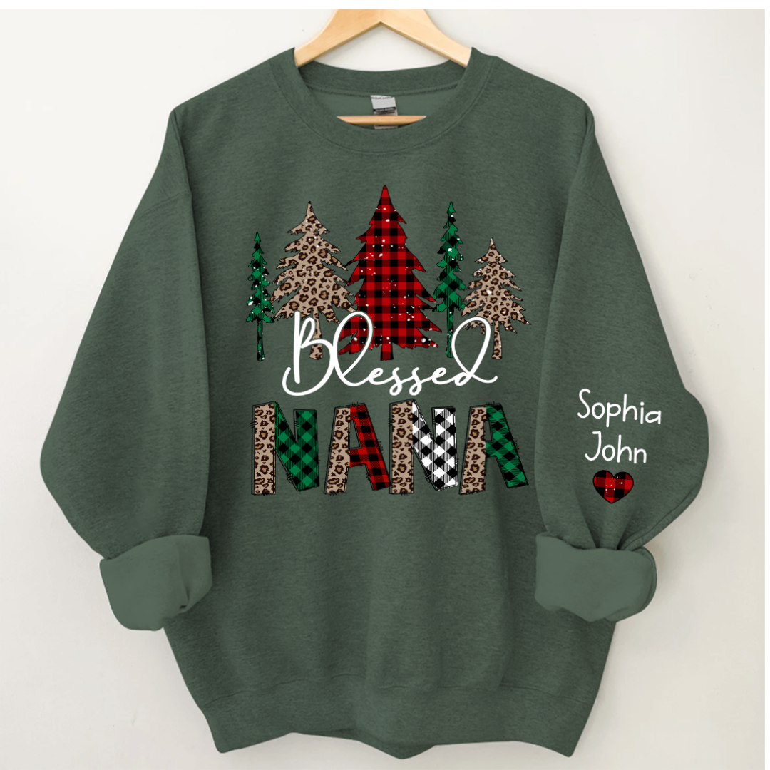 Lofaris Christmas Trees Blessed Nana Mimi Grandma Custom Name CTH01 Sweatshirt