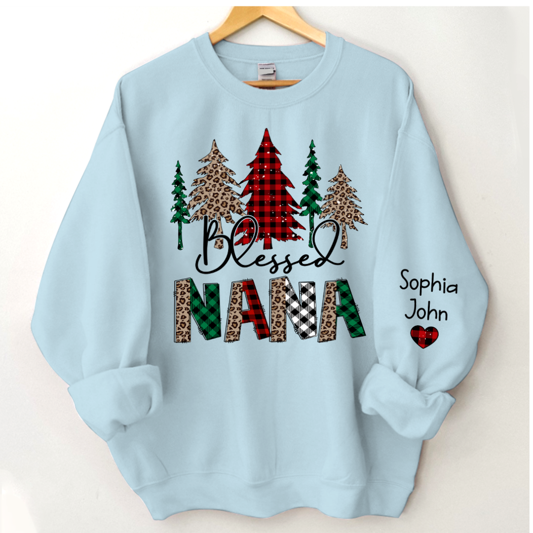 Lofaris Christmas Trees Blessed Nana Mimi Grandma Custom Name CTH01 Sweatshirt