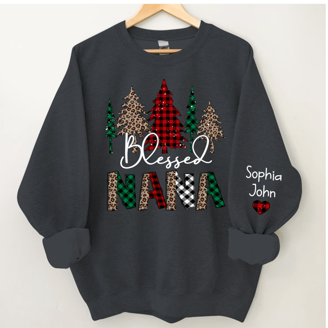 Lofaris Christmas Trees Blessed Nana Mimi Grandma Custom Name CTH01 Sweatshirt