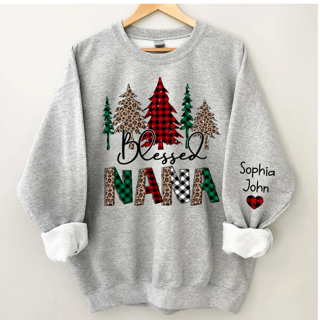 Lofaris Christmas Trees Blessed Nana Mimi Grandma Custom Name CTH01 Sweatshirt