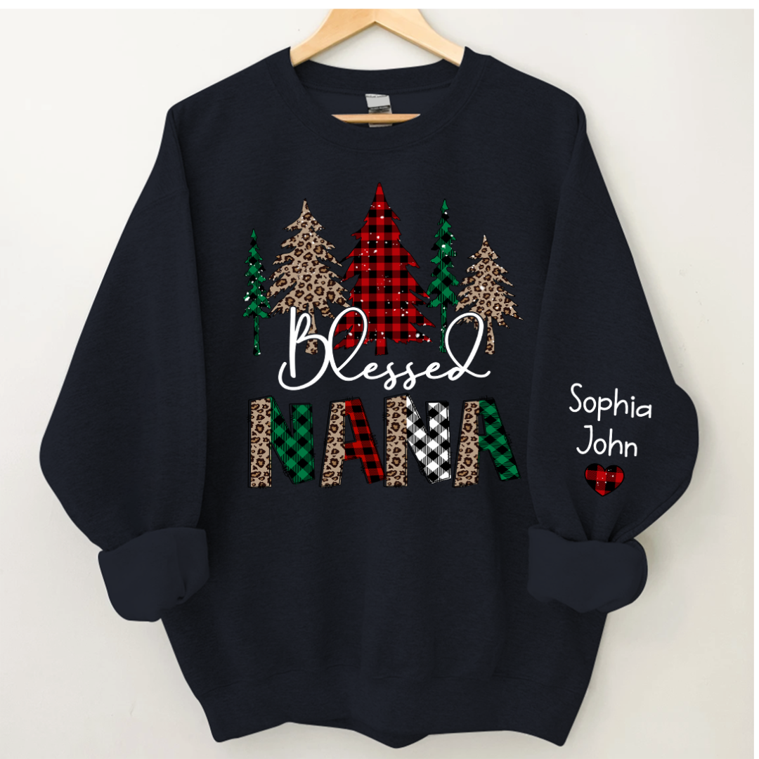 Lofaris Christmas Trees Blessed Nana Mimi Grandma Custom Name CTH01 Sweatshirt