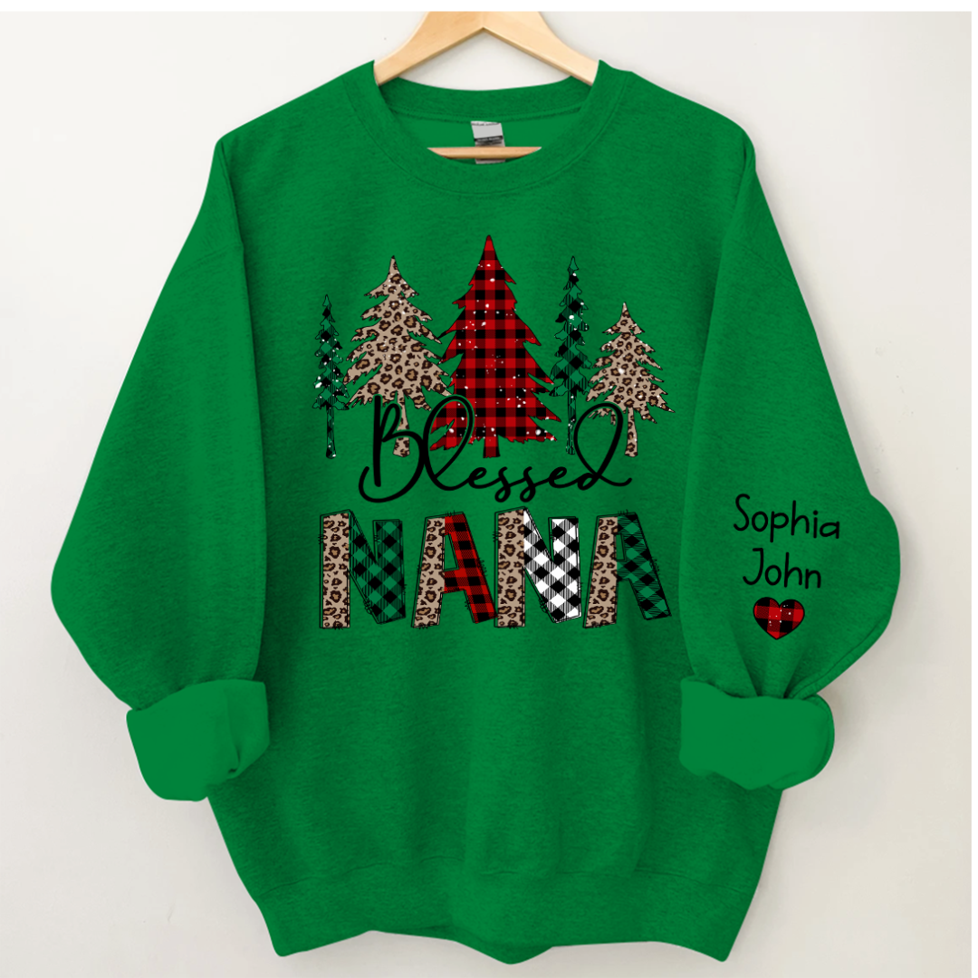 Lofaris Christmas Trees Blessed Nana Mimi Grandma Custom Name CTH01 Sweatshirt