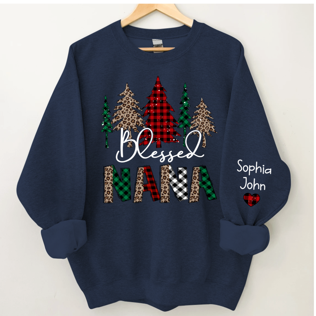 Lofaris Christmas Trees Blessed Nana Mimi Grandma Custom Name CTH01 Sweatshirt