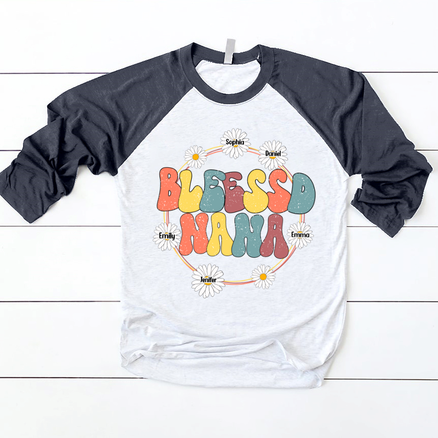 Lofaris Blessed Nana Groovy Floral Custom Baseball Shirt