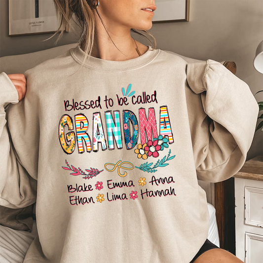 Lofaris Blessed To Be Called Grandma And Kids Art Flower Sweatshirt