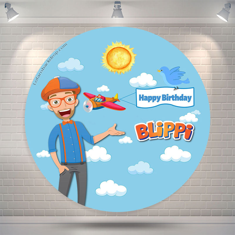 Lofaris Blippi Blue Sky Boy Round Happy Birthday Backdrop