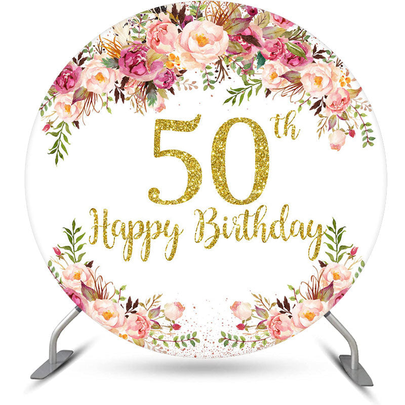 Lofaris Blooming Flowers Women Round 50th Birthday Backdrop