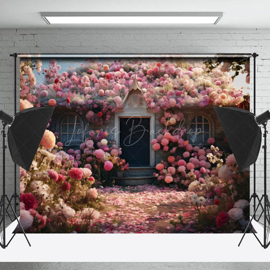 Lofaris Blooming Flowers Wooden House Door Spring Bakcdrop