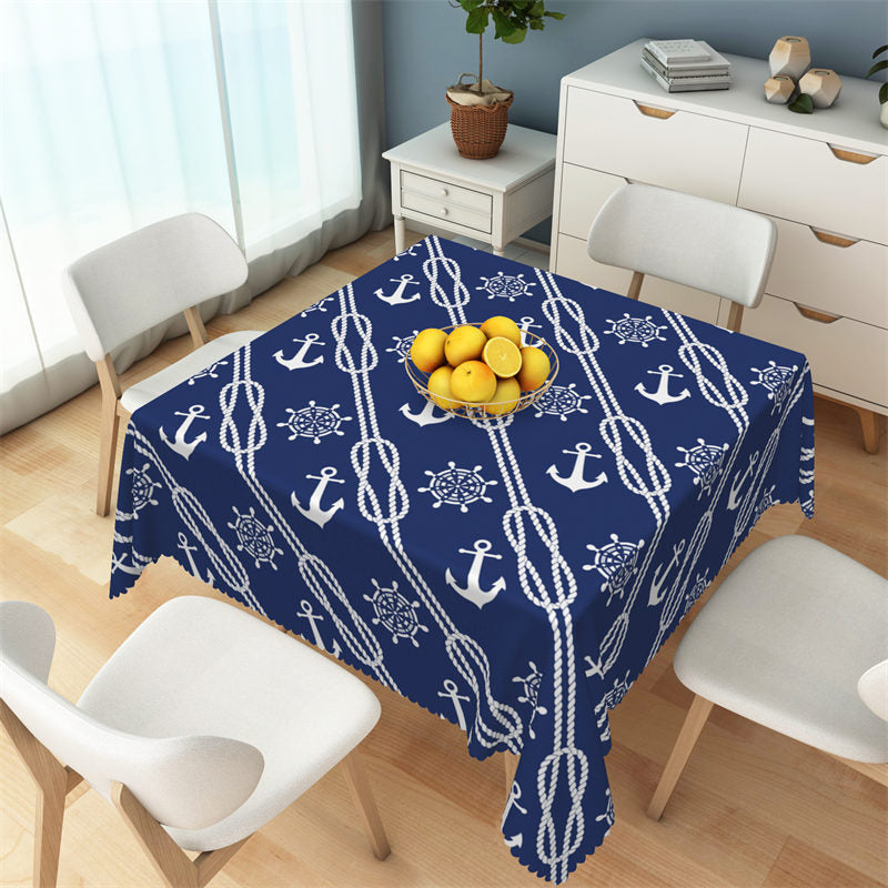 Lofaris Blue Anchor Steering Rope Sailing Square Tablecloth