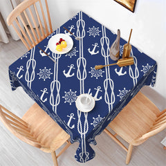 Lofaris Blue Anchor Steering Rope Sailing Square Tablecloth