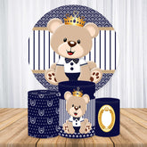 Lofaris Blue And Brown Bear Round Boys Baby Shower Backdrop Kit