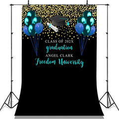 Lofaris Blue And Glitter Gold Balloons Graduation Backdrop