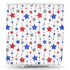 Lofaris Blue And Red Star Glitter Tassel Shower Curtain
