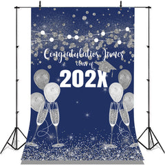Lofaris Blue And Silver Bokeh Glitter Congratulatios Backdorp