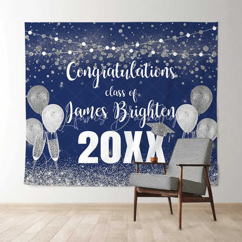 Lofaris Blue And Silver Bokeh Glitter Congratulatios Backdorp