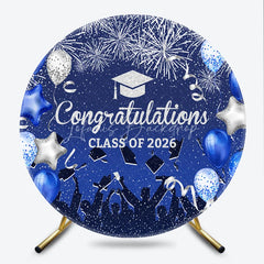 Lofaris Blue Balloon Congrats Class 2026 Grad Round Backdrop