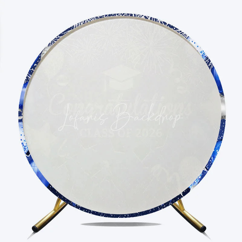Lofaris Blue Balloon Congrats Class 2026 Grad Round Backdrop
