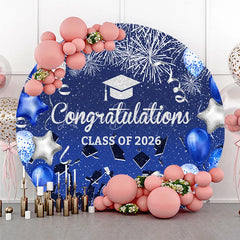 Lofaris Blue Balloon Congrats Class 2026 Grad Round Backdrop