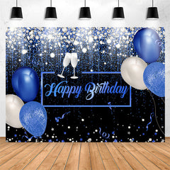 Lofaris Blue Balloon Diamond Glitter Happy Birthday Backdrop