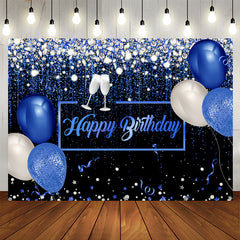 Lofaris Blue Balloon Diamond Glitter Happy Birthday Backdrop