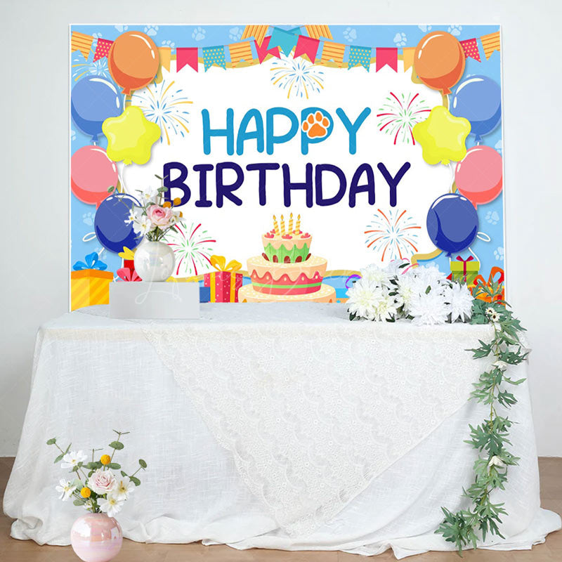 Lofaris Blue Balloon Gift Boxs Cake Birthday Backdrop
