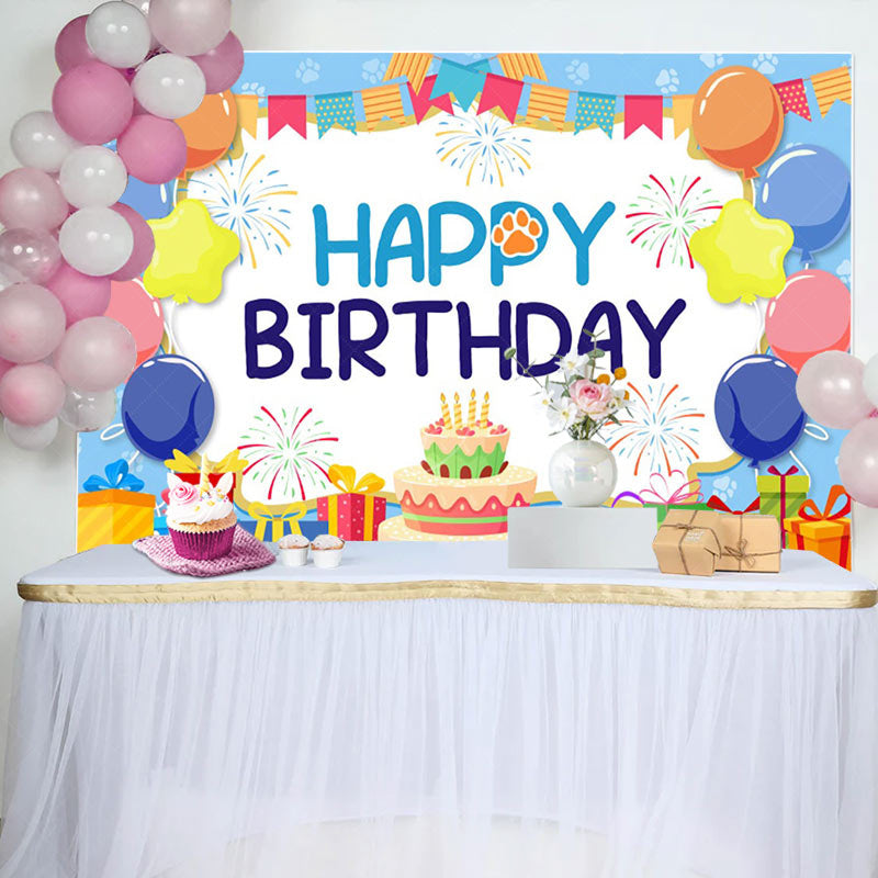 Lofaris Blue Balloon Gift Boxs Cake Birthday Backdrop