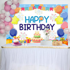 Lofaris Blue Balloon Gift Boxs Cake Birthday Backdrop