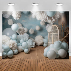 Lofaris Blue Balloons White Velvet Flower Birthday Backdrop