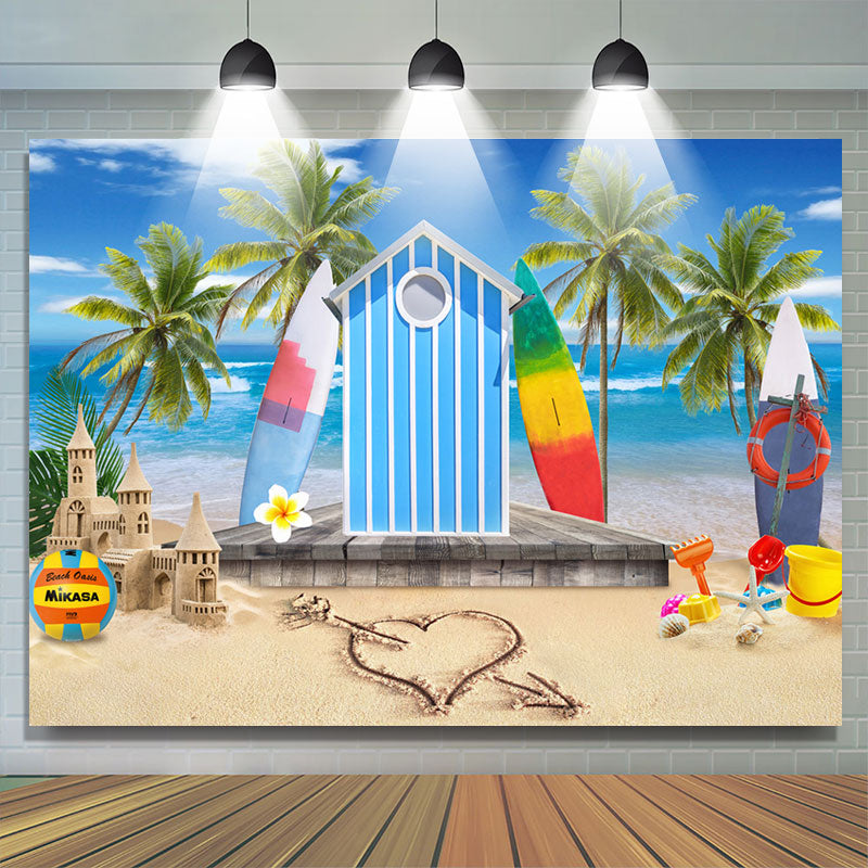 Lofaris Blue Beach House Coconut Palm Summer Backdrop