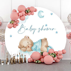 Lofaris Blue Bear Cloud Moon Star Round Baby Shower Backdrop