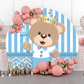 Lofaris Blue Bear Crown Stripe Round Baby Shower Backdrop