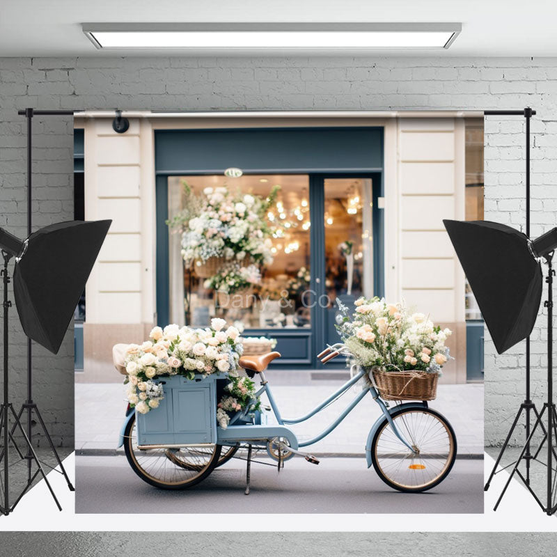 Lofaris Blue Bicycle Florist Spring Photography Backdrop