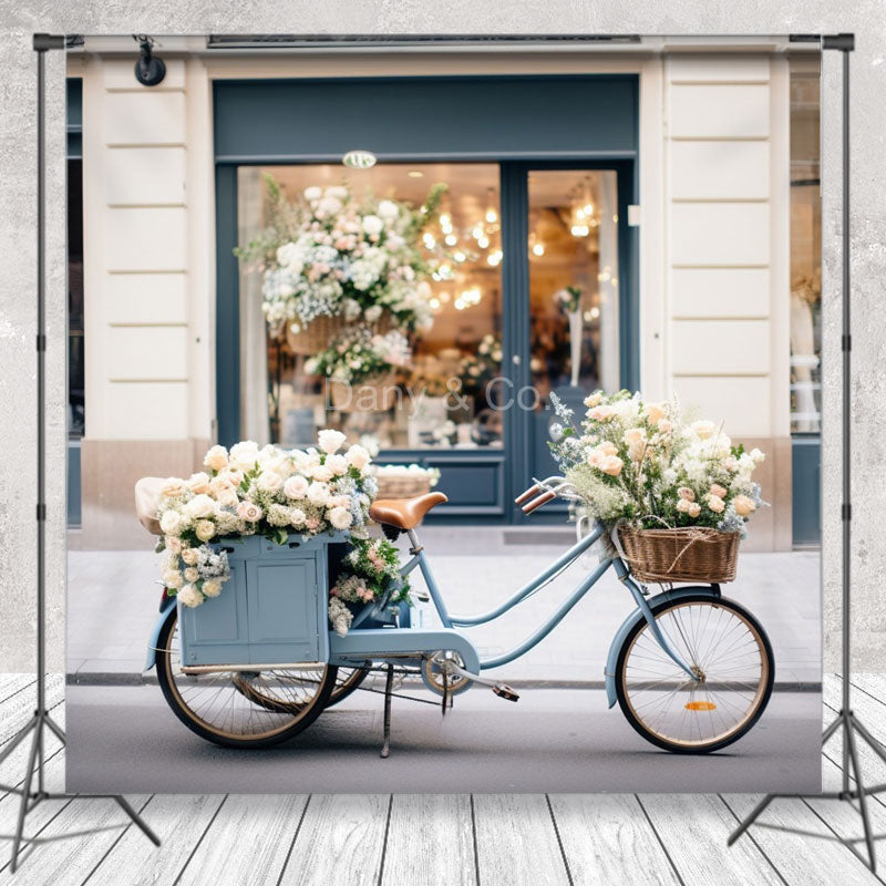 Lofaris Blue Bicycle Florist Spring Photography Backdrop