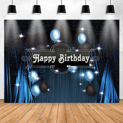 Lofaris Blue Black Balloon Curtain Happy Birthday Backdrop