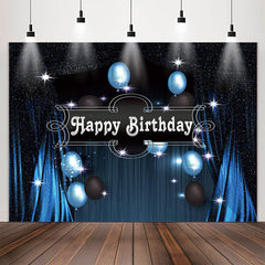 Lofaris Blue Black Balloon Curtain Happy Birthday Backdrop
